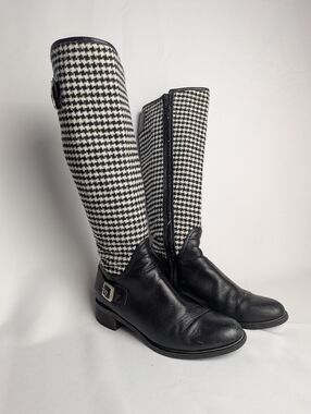 BROWNS Women Leather Boots Black And White Size 36.5 = 6, 6.5 US Zipper Closure